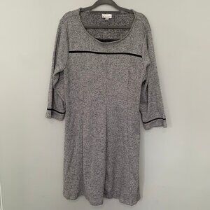 NEW Avenue Women Plus Size 22/24 Ribbed Knit A-Line Dress Grey 3/4 Sleeve Stripe